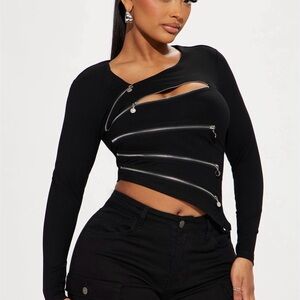 Fashion Nova Black Zippered Crop Top